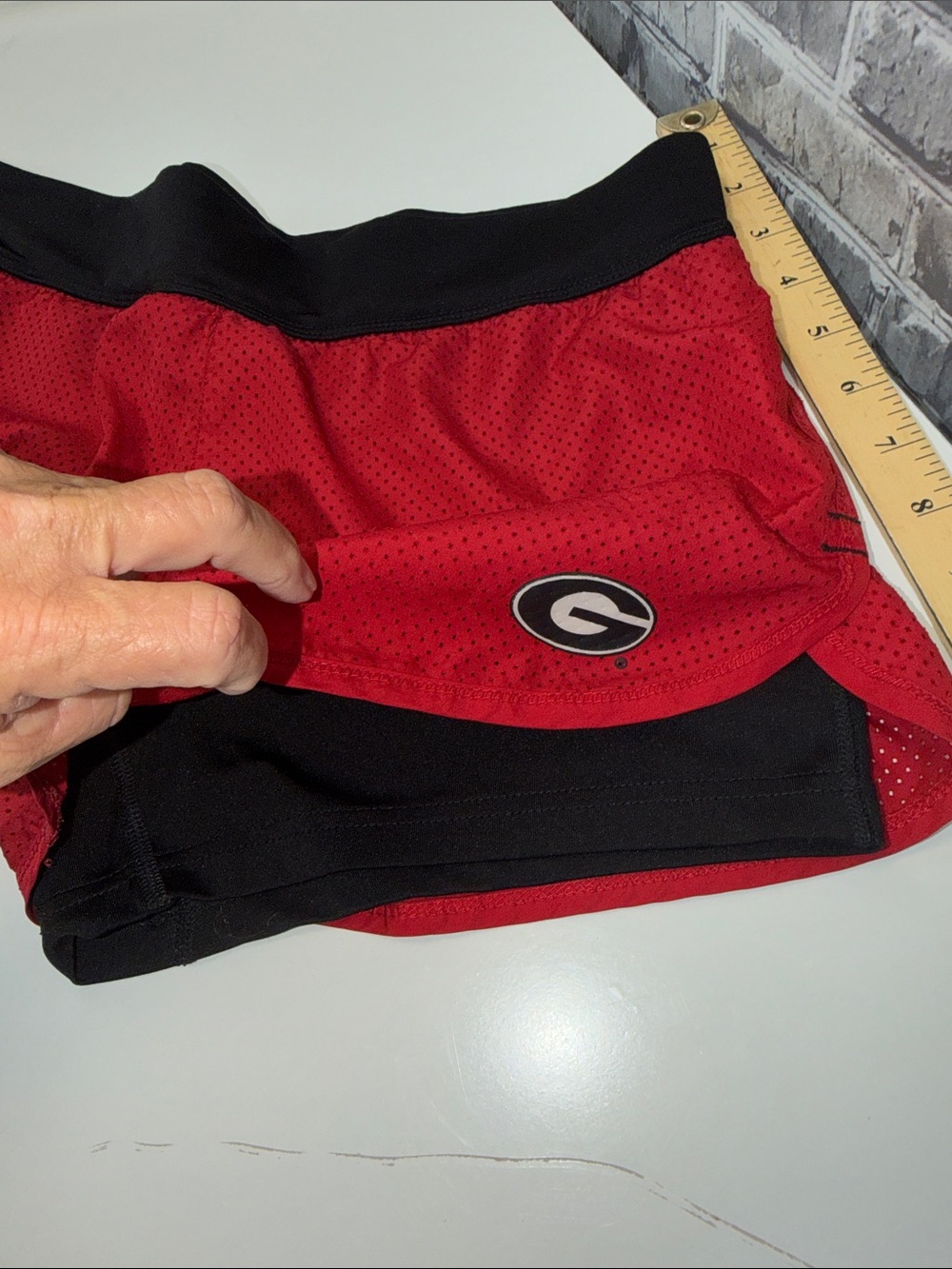 Georgia Bulldogs Red Athletic Shorts with Black Waistband - Picture 6 of 9